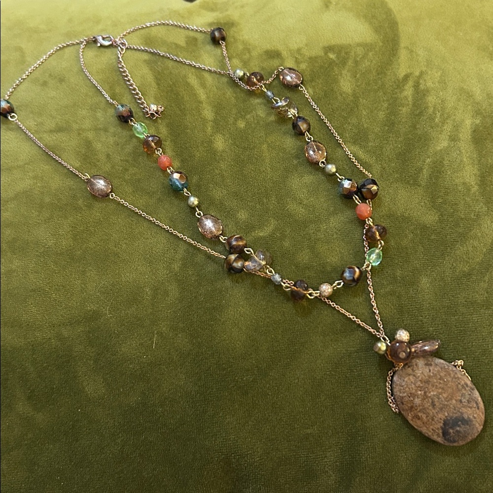 Multicolor Beaded Necklace with Stone Pendant